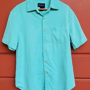 Nat Nast silk blend button down in Maui Aqua (M)